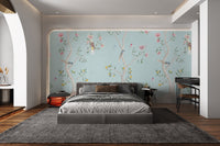 Blue Birds and Roses Chinoiserie Wall Mural for master bedroom.