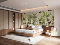 Contemporary bedroom featuring bed and Birds Nature Watercolor Wall mural