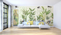 Artistic birds nature mural in Large living room.