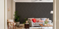 Deco black and gold rounded line wallpaper for living room.