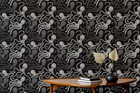 Contemporary wallpaper with abstract octopus elements in reading area.