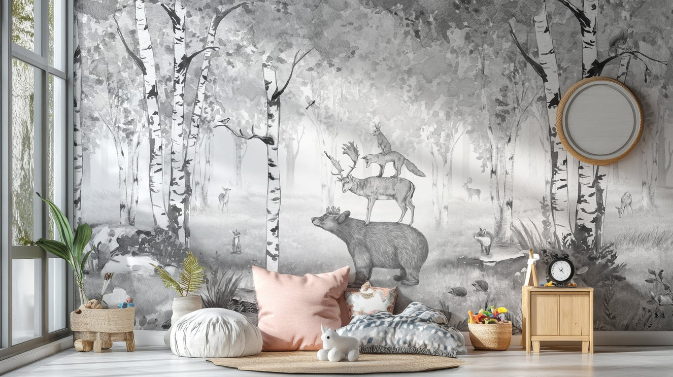 Black and White Forest Wall Mural - Wallanza
