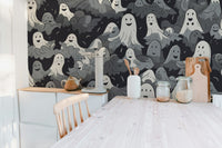 Modern ghost-themed wallpaper for festive wall styling