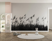 Artistic Pampa herbs mural with monochrome elegance for kids play area walls.
