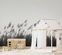 Minimalist mural featuring Pampa herbs in black and white tone for kids room.
