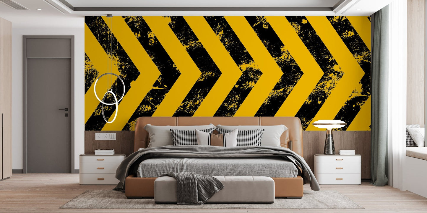 Striking hazard pattern black yellow mural
