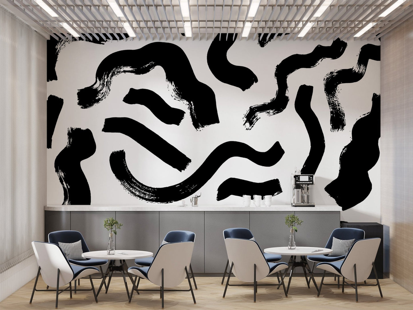Black Brushstrokes Abstract Wall Mural - Wallanza