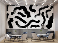 Black Brushstrokes Abstract Wall Mural - Wallanza