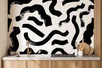 Black Brushstrokes Abstract Wall Mural - Wallanza