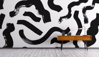 Black Brushstrokes Abstract Wall Mural - Wallanza