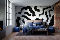 Black Brushstrokes Abstract Wall Mural - Wallanza
