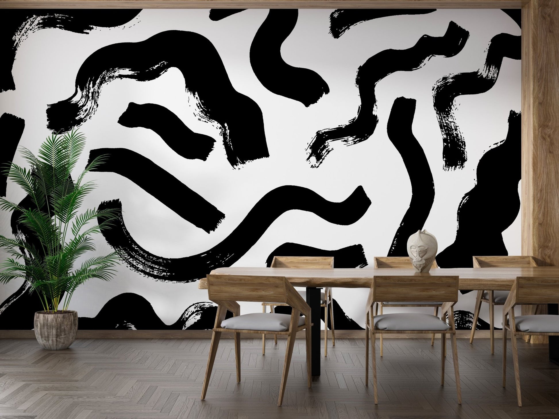 Black Brushstrokes Abstract Wall Mural - Wallanza