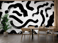 Black Brushstrokes Abstract Wall Mural - Wallanza
