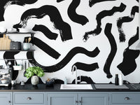 Black Brushstrokes Abstract Wall Mural - Wallanza