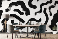 Black Brushstrokes Abstract Wall Mural - Wallanza