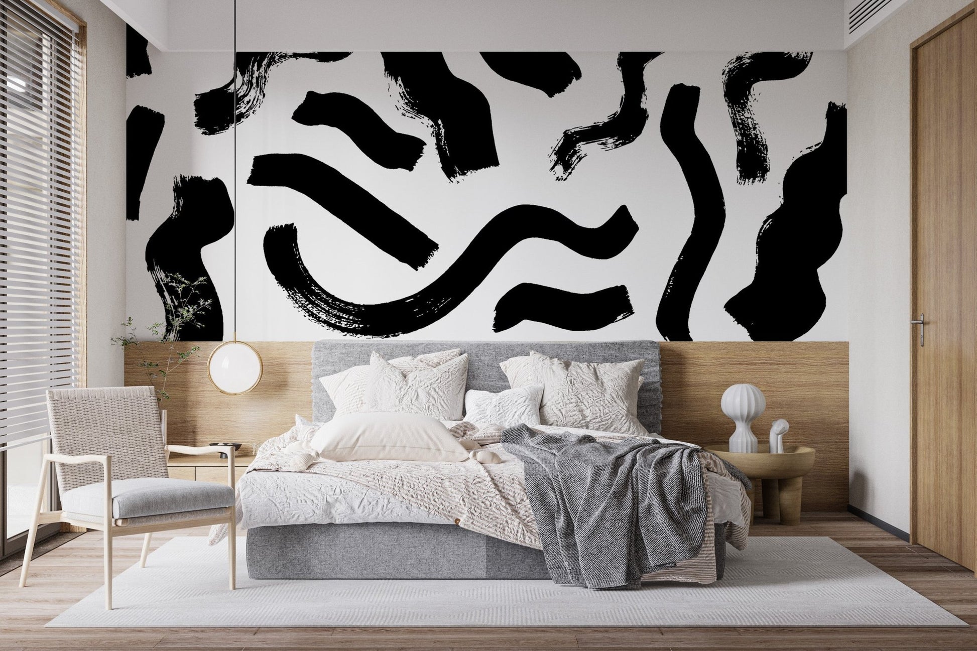 Black Brushstrokes Abstract Wall Mural - Wallanza