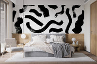Black Brushstrokes Abstract Wall Mural - Wallanza
