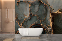 Black Gray Abstract Marble Luxury Wall Mural in modern bathroom.