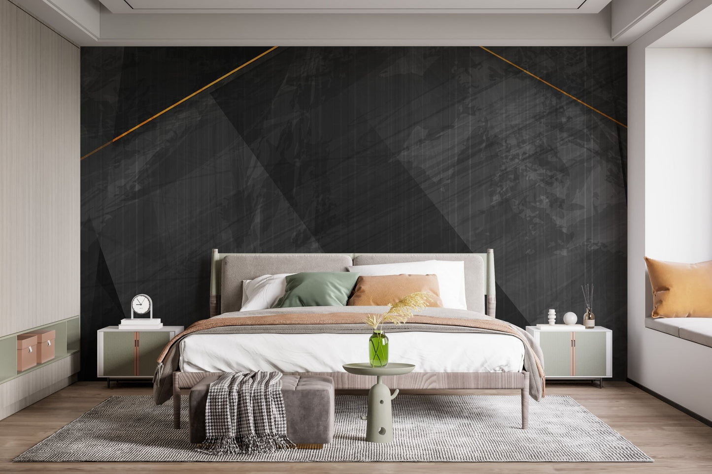 Bold black marble texture wallpaper art
