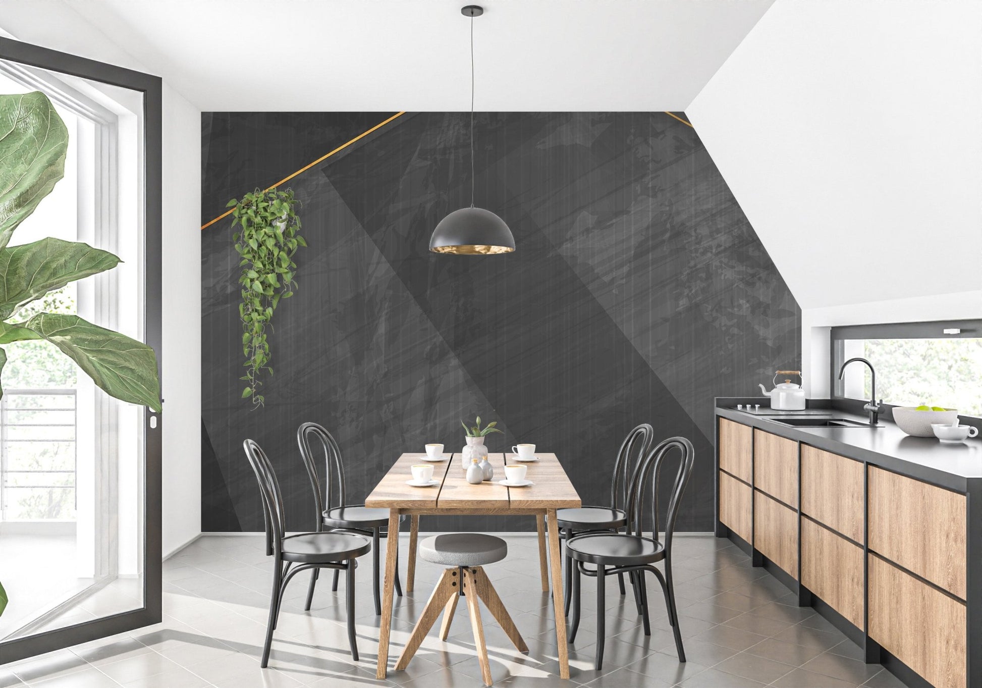 Modern black marble mural wall accent
