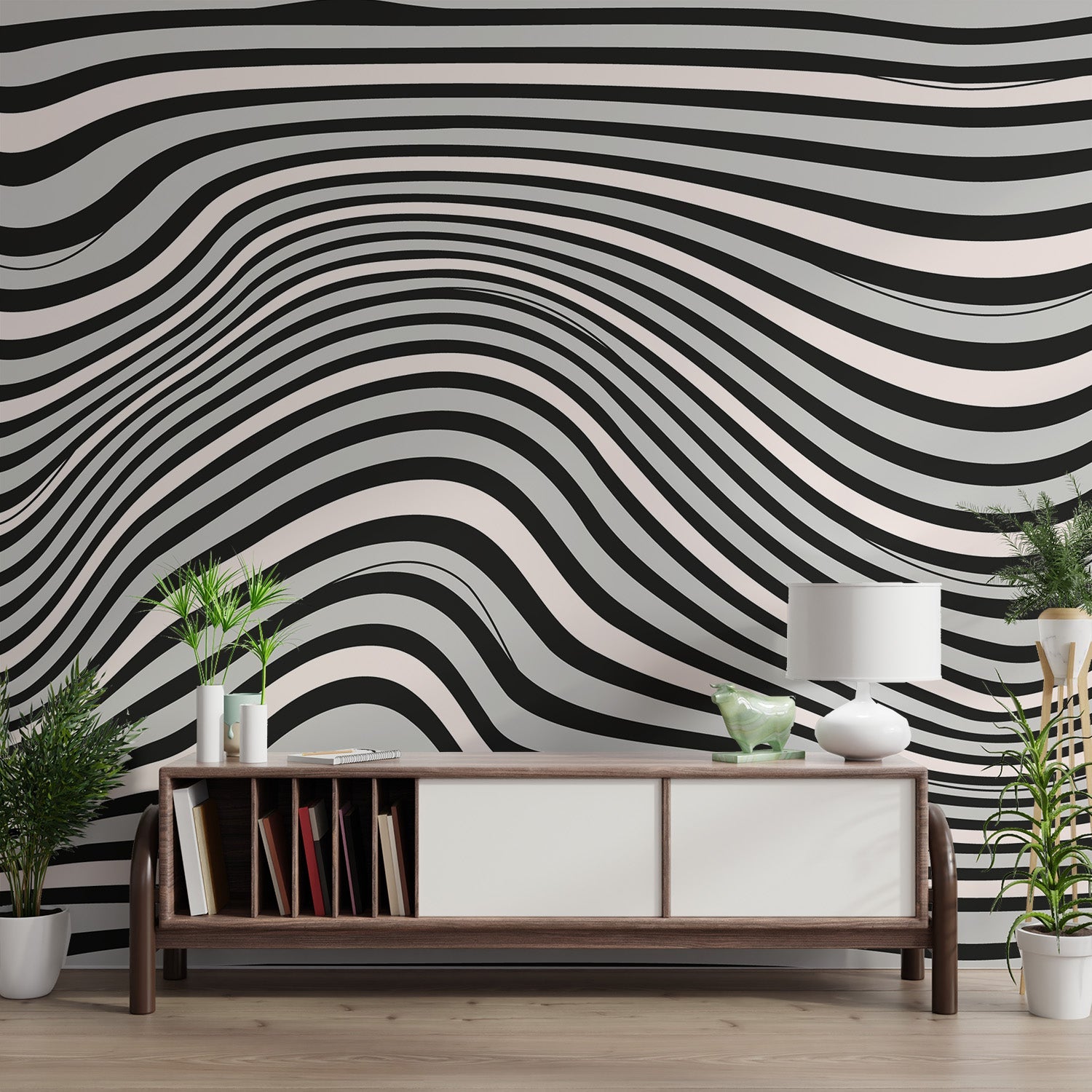 Black & White Wavy Illusion Wallpaper - Wallanza