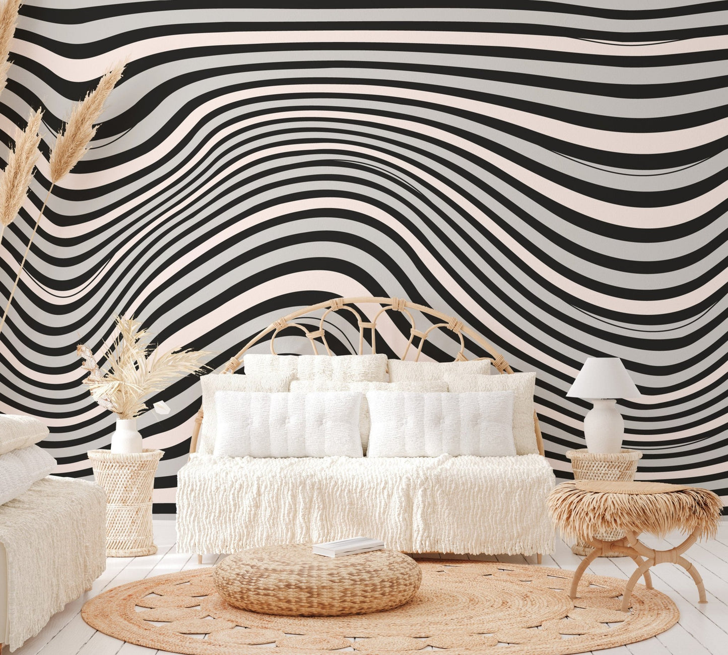 Black & White Wavy Illusion Wallpaper - Wallanza