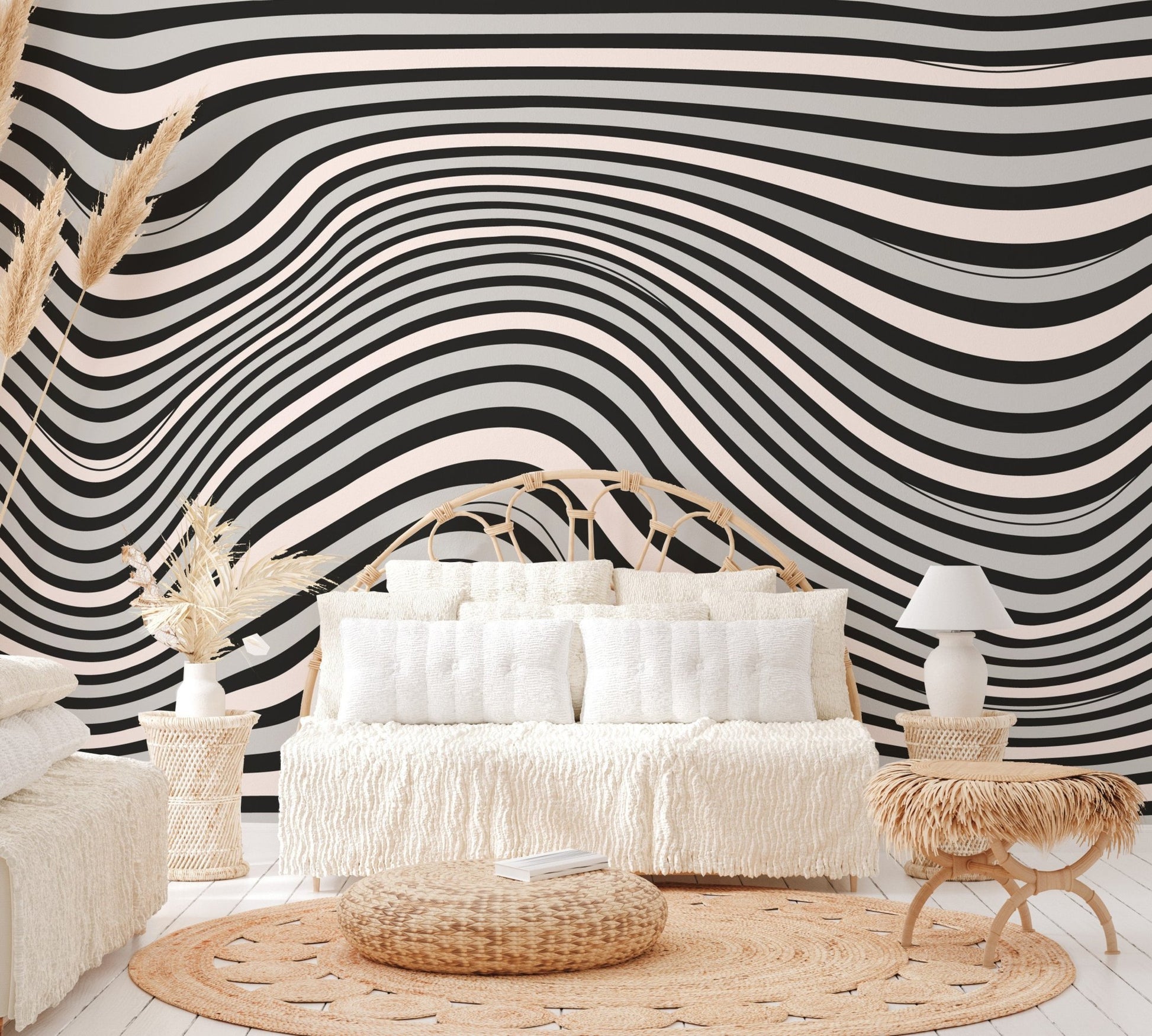 Black & White Wavy Illusion Wallpaper - Wallanza