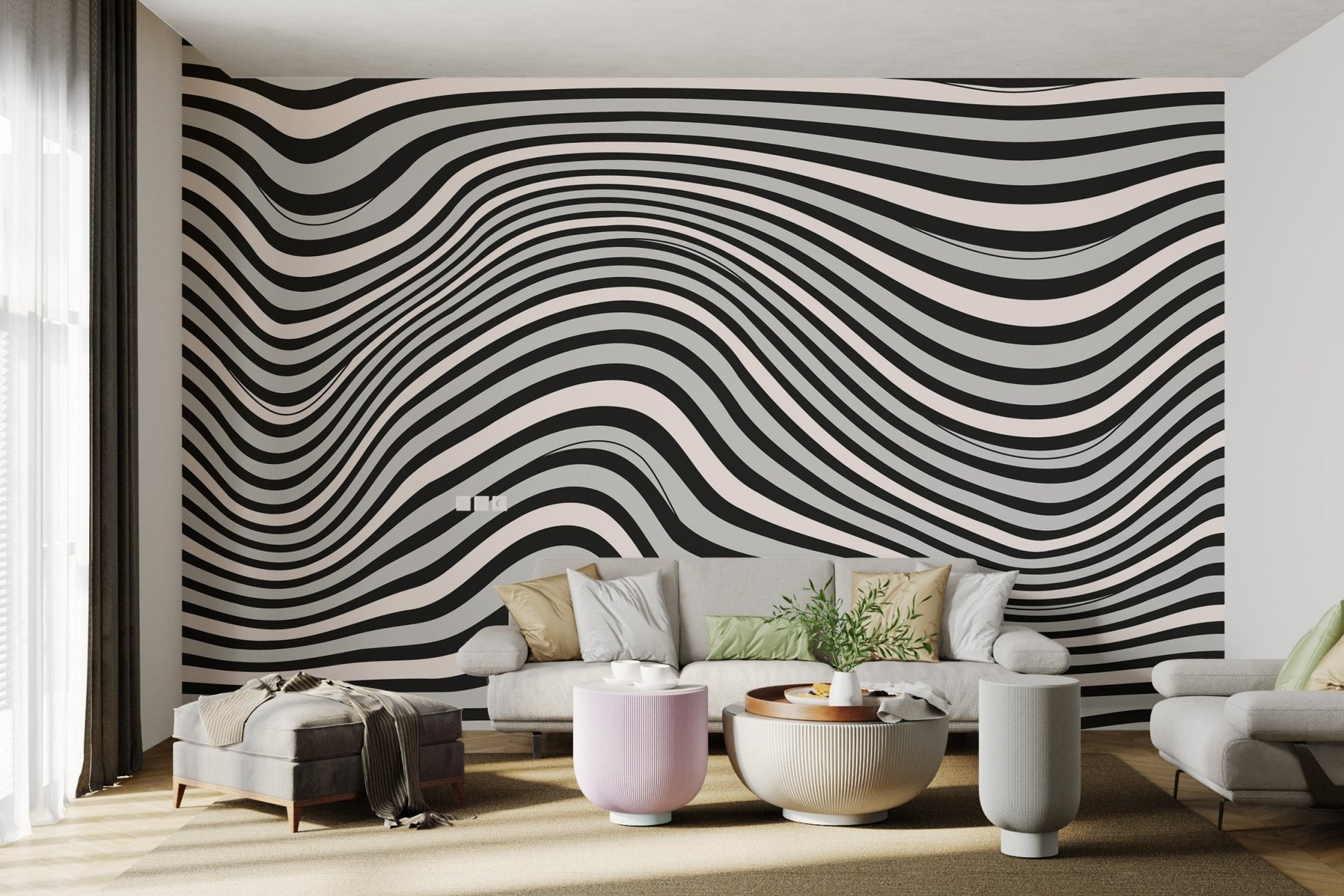 Black & White Wavy Illusion Wallpaper - Wallanza