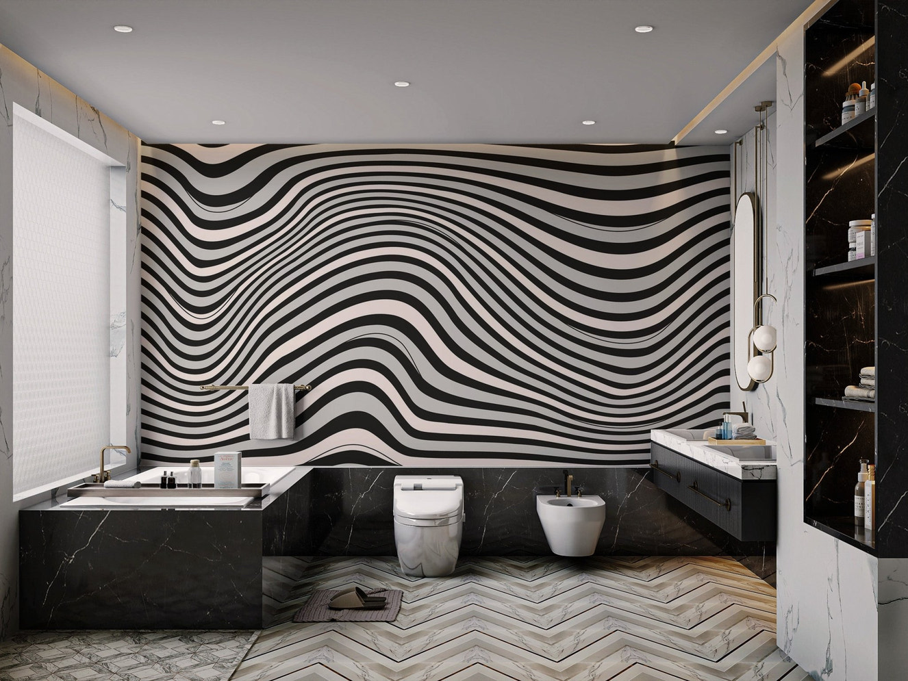 Black & White Wavy Illusion Wallpaper - Wallanza