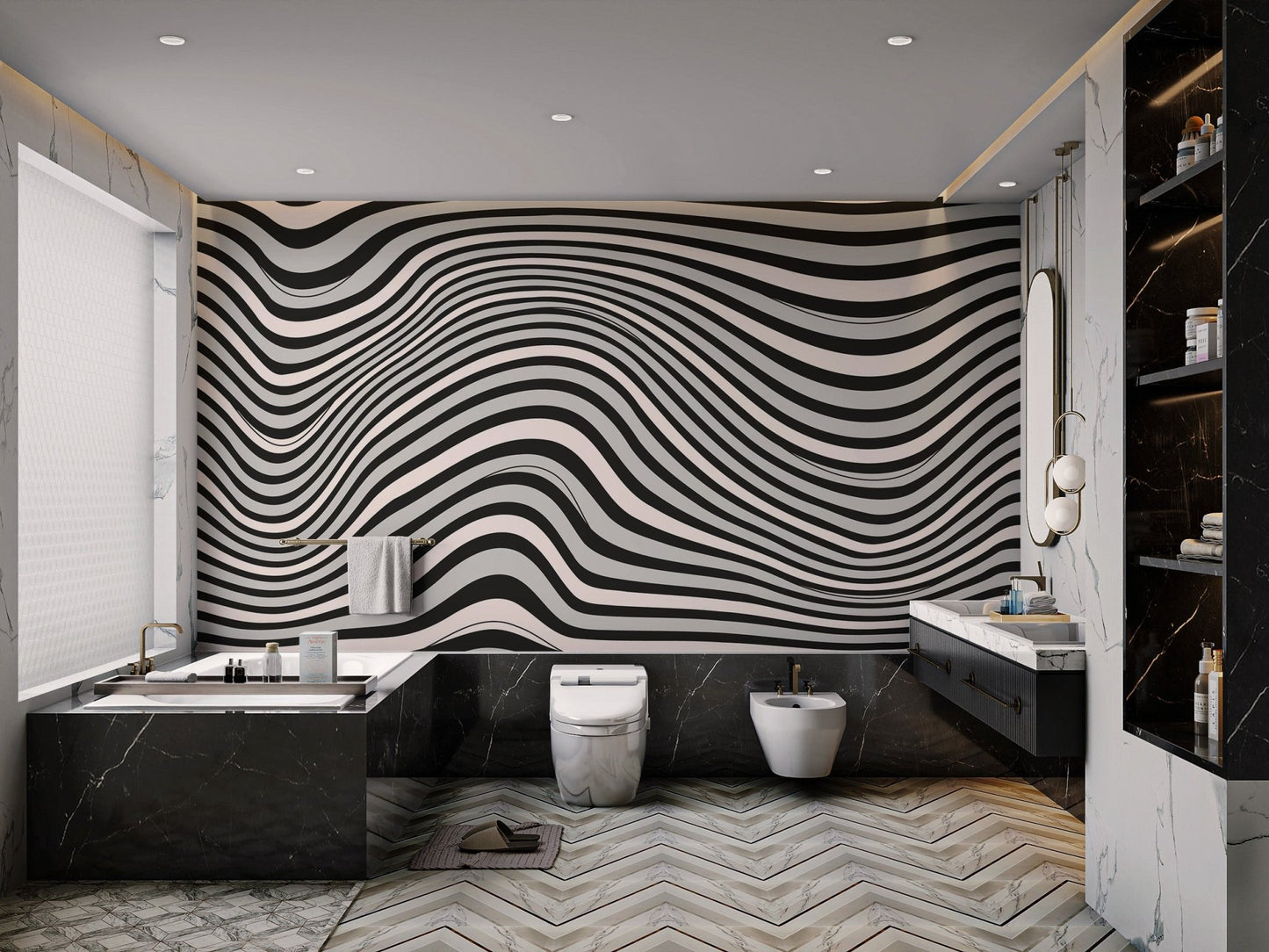 Black & White Wavy Illusion Wallpaper - Wallanza