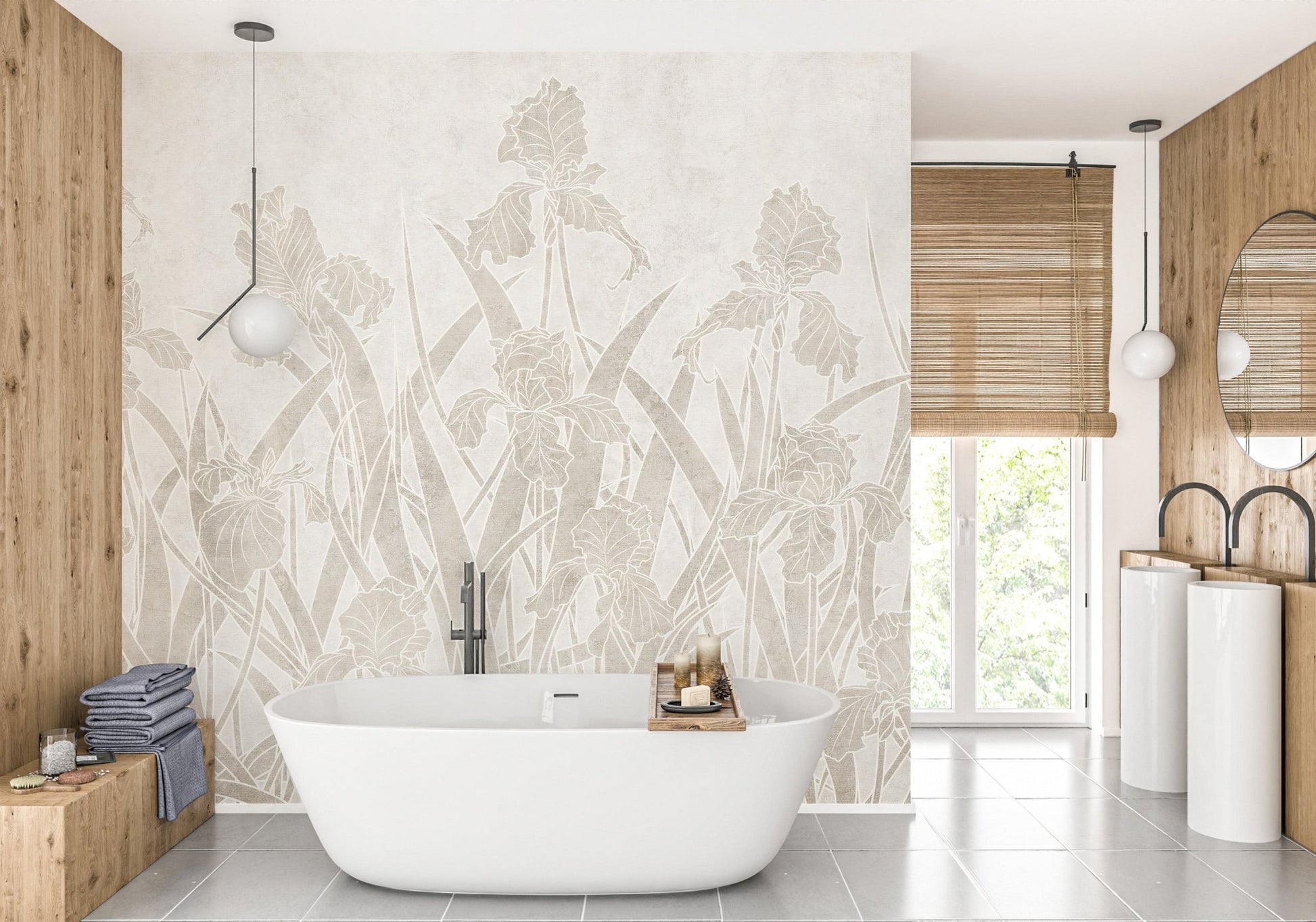 Flowers and Shrubs Mural for peaceful bathroom spaces