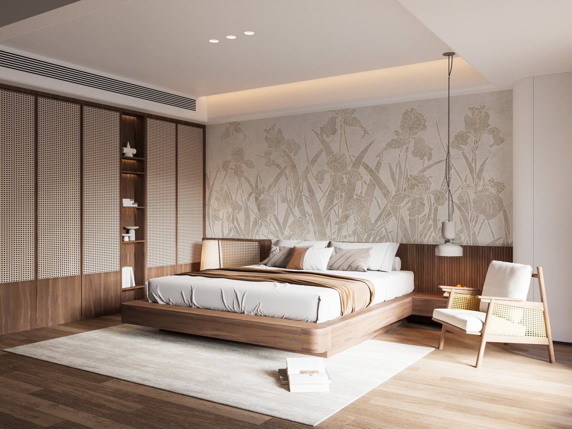 Colorful flowers and shrubs mural for bedroom interior.