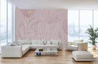 Wall mural with blooming blush petals for a romantic ambiance in living area.
