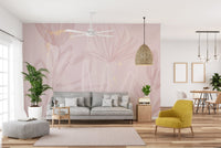 Artistic mural featuring blooming blush petals for serene living area walls.
