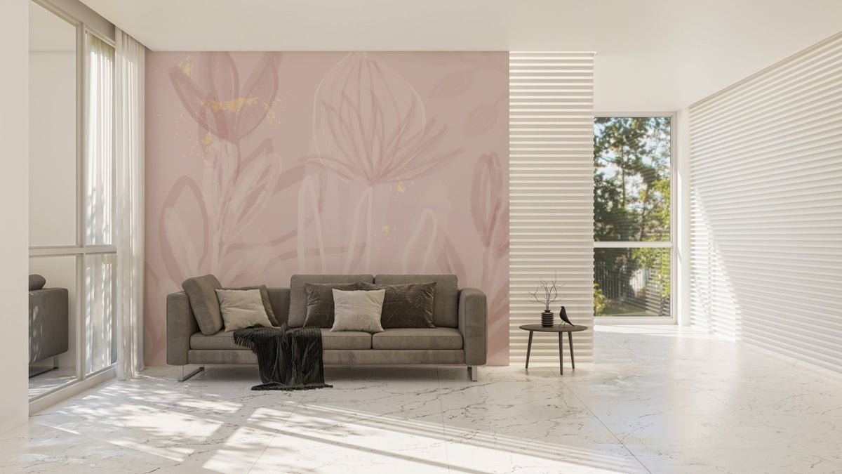 Blooming petal blush mural for elegant and graceful sitting room interiors.
