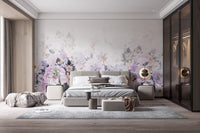 Blooming purple floral mural for elegant and calming bedroom interiors.
