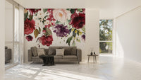 Artistic mural featuring blooming flowers for a romantic touch in living room.
