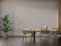 Blossoming jasmine wallpaper mural with taupe floral line art pattern.