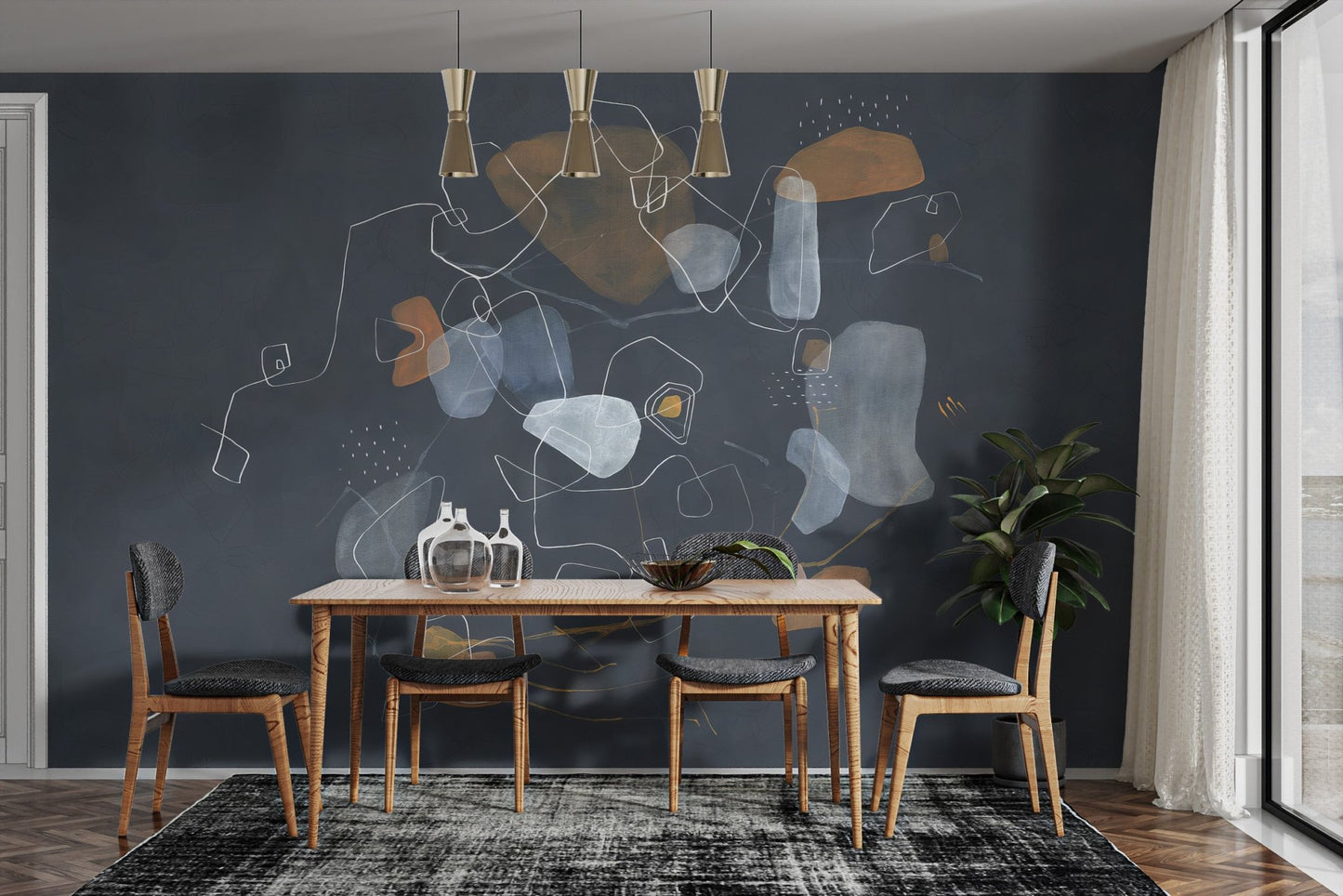 Blue Abstract Art Wallpaper Mural - Wallanza