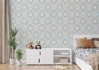 Bedroom background featuring victorian design wallpaper.
