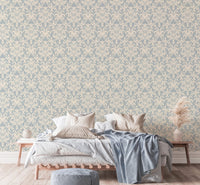 Elegant blue and beige wall mural for a bedroom feature wall.