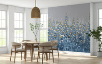 Blue and Grey Abstract with Gold Accents Wall Mural - Wallanza