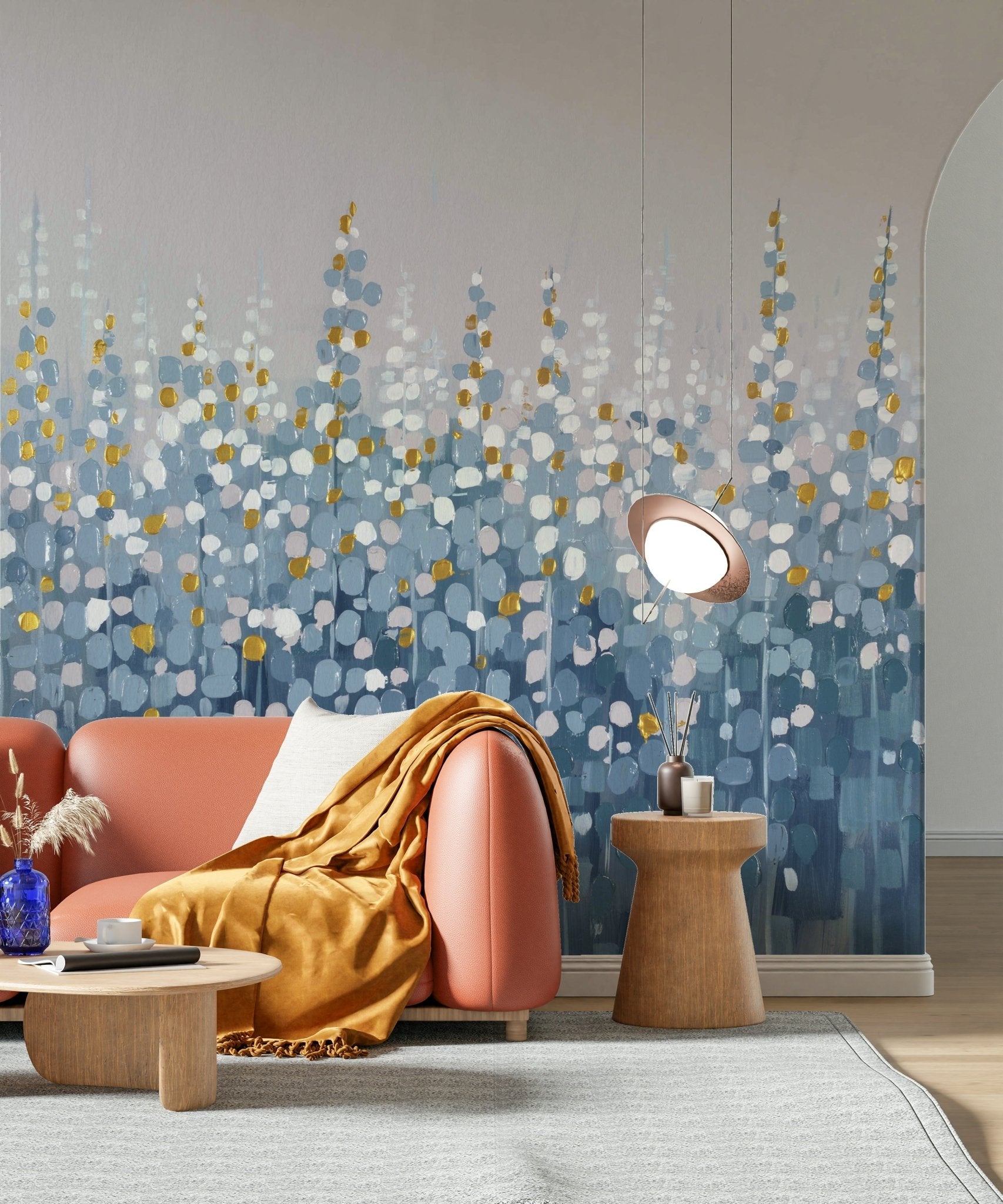 Blue and Grey Abstract with Gold Accents Wall Mural - Wallanza
