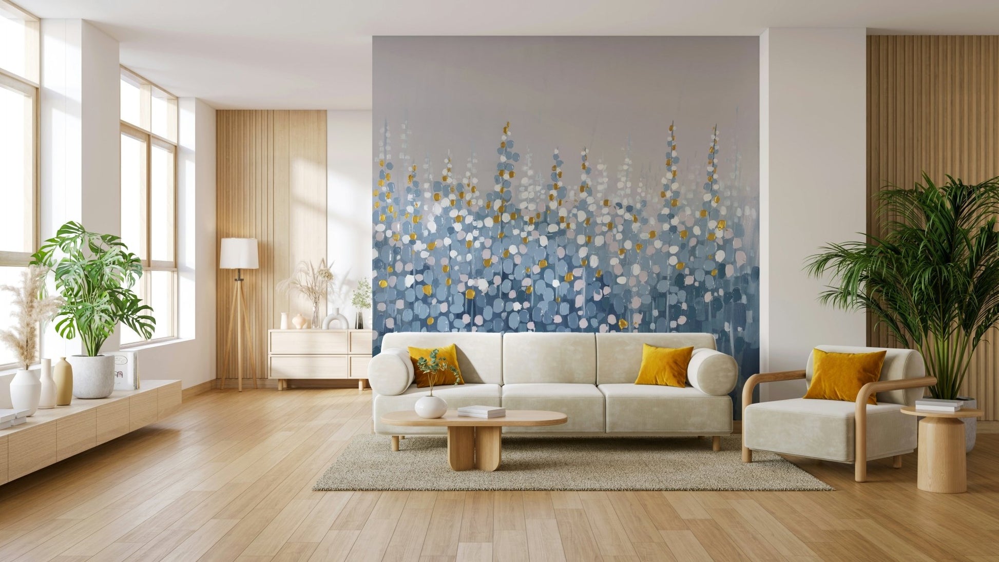 Blue and Grey Abstract with Gold Accents Wall Mural - Wallanza