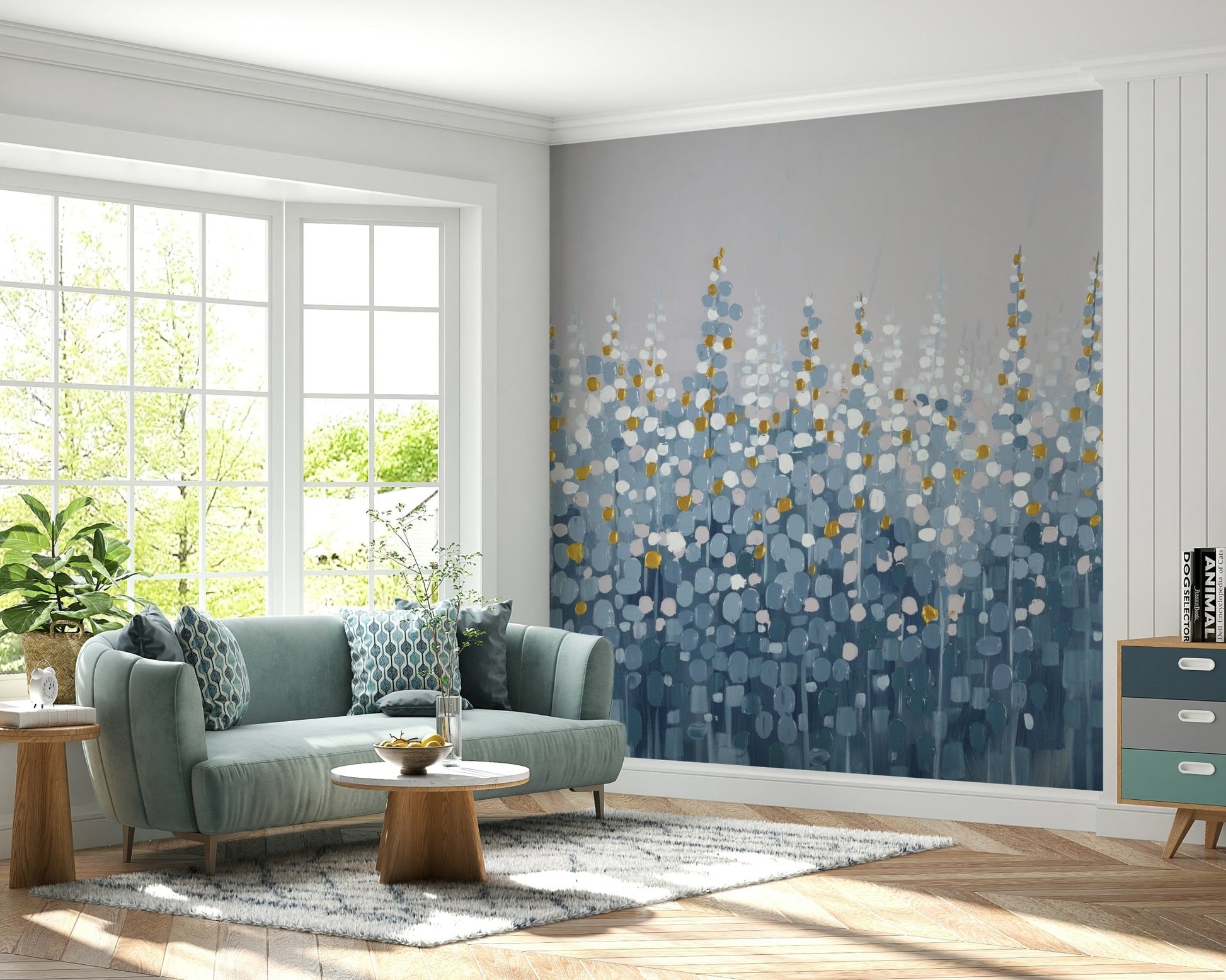 Blue and Grey Abstract with Gold Accents Wall Mural - Wallanza