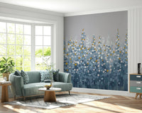 Blue and Grey Abstract with Gold Accents Wall Mural - Wallanza