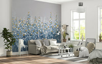 Blue and Grey Abstract with Gold Accents Wall Mural - Wallanza
