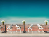 Blue and Pink Blurred Sea Ombre Wall mural in restaurant dining area.