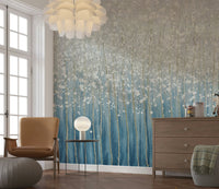 Loft full wall abstract in blue and silver tones