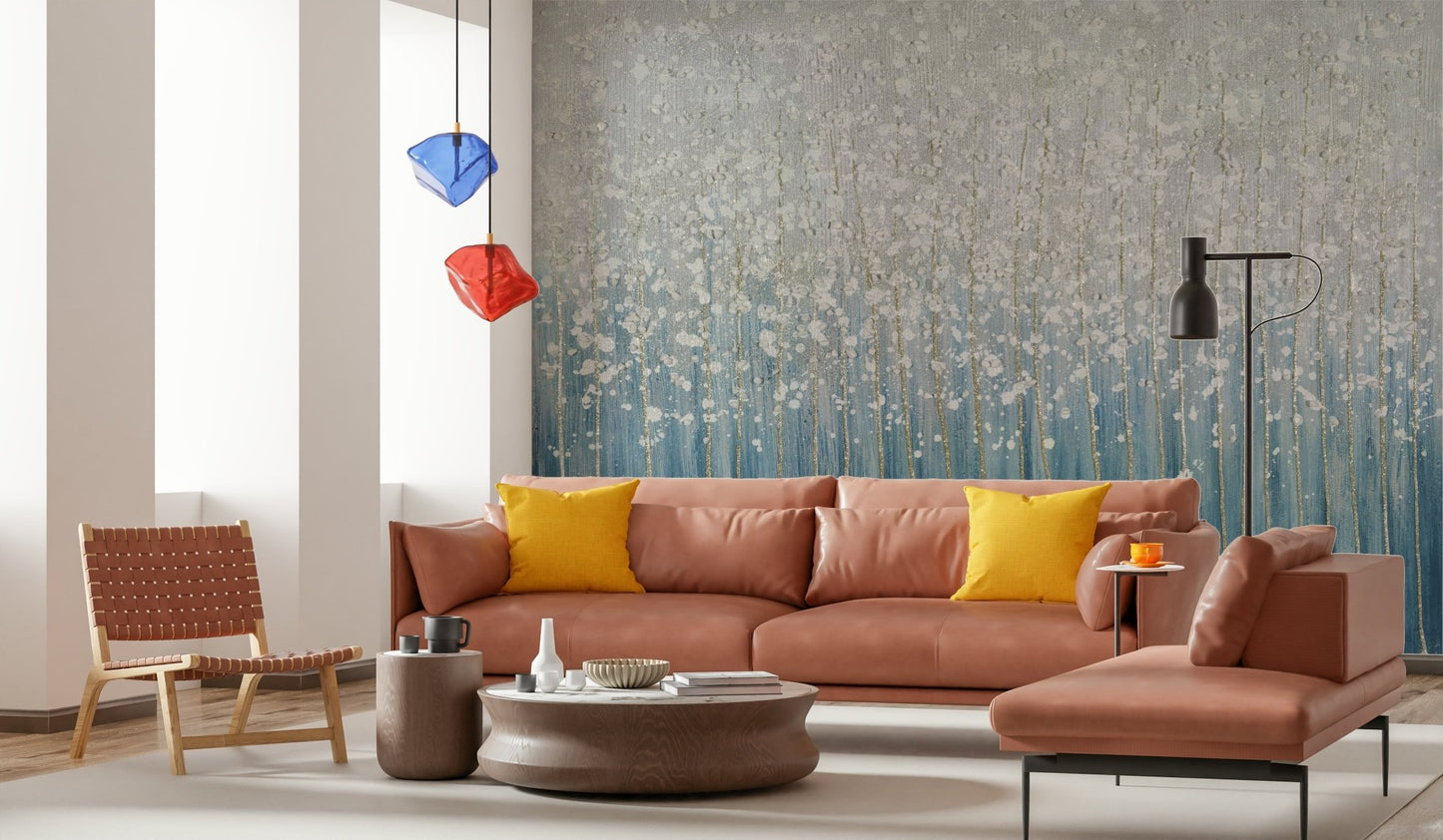 Apartment blue-silver abstract feature wall